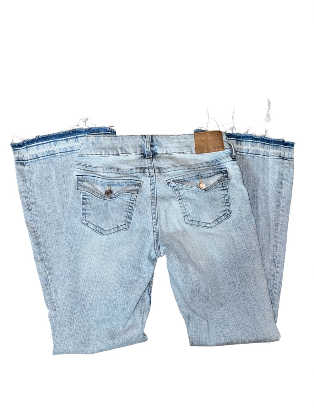 Aeropostale Light Blue low rise Flared Jeans Raw Hem (altered) 4 short - Picture 3 of 15